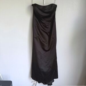 Davids Bridal Black Satin Strapless Gown Ruched Back Formal Dress Womens
